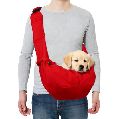 Dog and Cat Sling Carrier Up to 16.5 Lbs, Hand-Free Reversible Pet Sling Carrier with Adjustable Strap and Pocket, (Red, 1 Pcs) Intended for Hiking/Camping/Traveling - color: Red