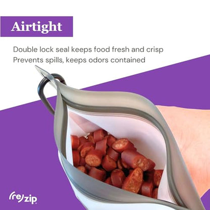 (re) zip Pet On-The-Go Bags 2-pack | Lightweight, Compact, Carabiner Clip | Airtight Closure | Water-Resistant | Food-Safe PEVA | Holds Treats, Poop Bags | Travel-Friendly - size: 1 Cup