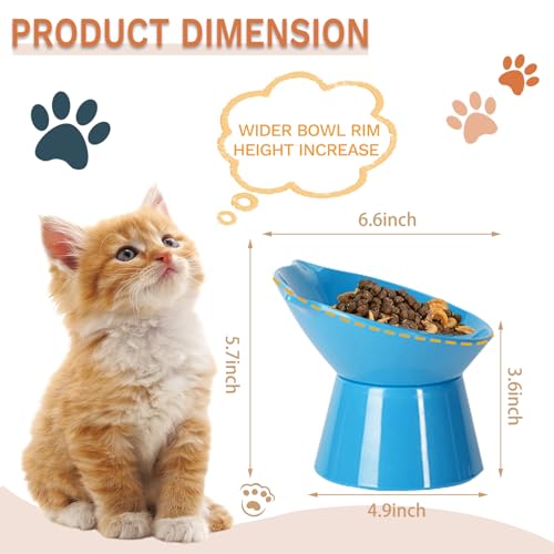 Detachable Elevated Cat Bowls, 15° Tilted Raised Cat Food Bowl Anti-Vomiting,Whisker Friendly, Adjustable Large Cat Dishes Extra Wide for Protecting Spine, Adult Kitten (Blue) - color: Blue
