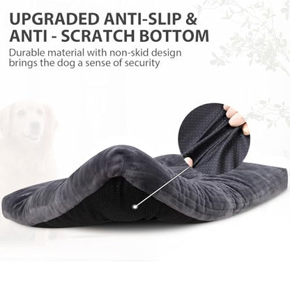 Dog Crate Bed Washable Jumbo Dog Beds for Large Dogs Deluxe Thick Flannel Fluffy Comfy Kennel Pad Anti-Slip & Anti-Scratch Pet Sleeping Mat, 48 x 29 Inch, Gray - color: Gray, size: 48.0"L x 29.0"W x 3.5"Th