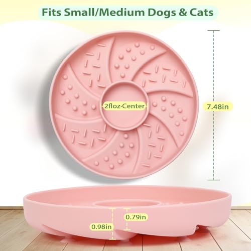 Slow Feeder Dog Bowl Silicone Suction Cup Anti Spill Dogs Cats Pink | strong suction base prevents sliding, extends mealtime, reduces anxiety, textured surface, dishwasher safe - color: Pink