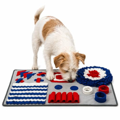 Pet Life ® 'Sniffer Snack' Multiple Treat Hiding and Engaging Pet Snuffle Mat Interactive Slow Feeding Dog Mat - color: Grey Red and Blue