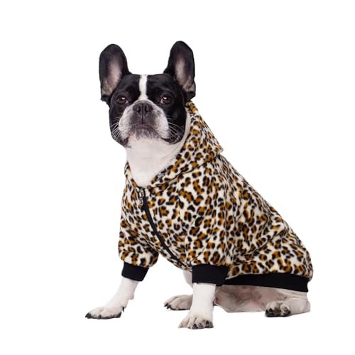 French Bulldog Clothes Dog Hoodie Sweatshirts with Pockets for Small Dogs Puppy Chihuahua Coat Clothing Pet Cat Hoodie Fleece Dog Sweaters Costume - color: Leopard, size: XS
