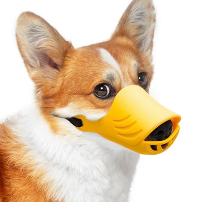 LUCKYPAW Dog Muzzle, Soft Duck Silicone Mouth Cover with Adjustable Strap for Small Medium Dogs, Best to Prevent Barking, Biting, and Chewing(Yellow,S) - color: Yellow, size: S