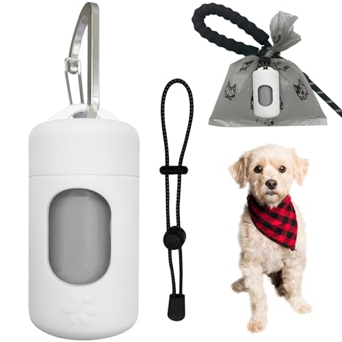 Dog Poop Bag Dispenser for Leash with Snap Clip, Skin-friendly Texture Waste Bag Holder for Dog Walks and Cats, Pets Litter Bag Container, Indoor & Outdoor Use (White, 1) - color: White, size: 15 Count (Pack of 1)