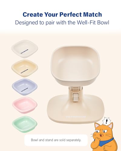 PETHROOM Well Fit Elevated Dog Bowl Stand – Adjustable Height 4.5–7.4 in with 0–22° Tilt, Stable Non-Slip Feeding Stand for Dogs & Cats, Bowl Not Included, Beige - color: Beige, size: Stand