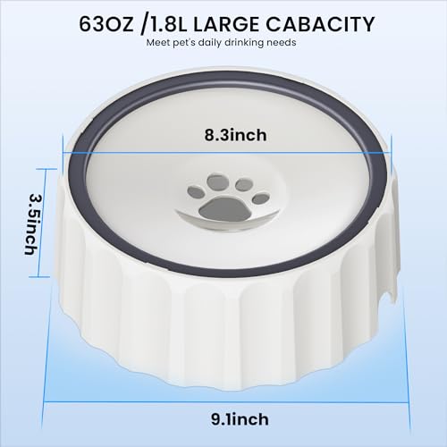 Dog Water Bowl No Spill 70oz/2L Large Capacity Dispenser Non Slip No Splash Bowl Pet Slow Feeder No Drip Dog Water Bowl on Vehicle Slow Water Bowl for Dogs and Cats - color: White