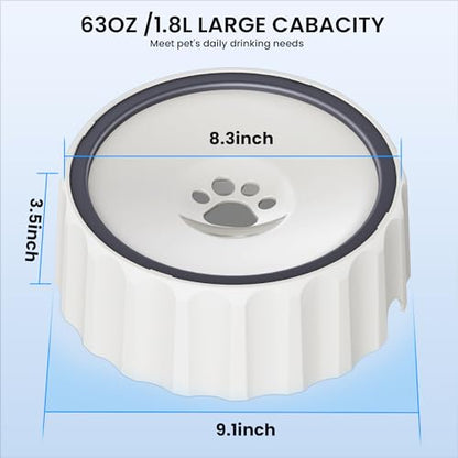 Dog Water Bowl No Spill 70oz/2L Large Capacity Dispenser Non Slip No Splash Bowl Pet Slow Feeder No Drip Dog Water Bowl on Vehicle Slow Water Bowl for Dogs and Cats - color: White