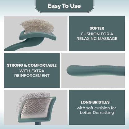 Self- Cleaning Slicker Brush for Dogs Suitable for Short & Long Haired Dogs and Effective Deshedding for Pet Grooming, Undercoat Removal, Tangle-Free Fur (Green Brush + Comb) - size: Large