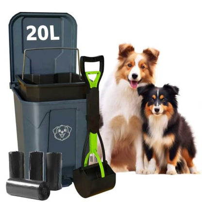 Outdoors Pet Waste Station 20L/5 Gallon Dog Poop Trash Can with Lid – Foot Pedal, Removable Inner Bin,Includes 200 Bonus Waste Bags & Long Handle Green Pooper Scooper