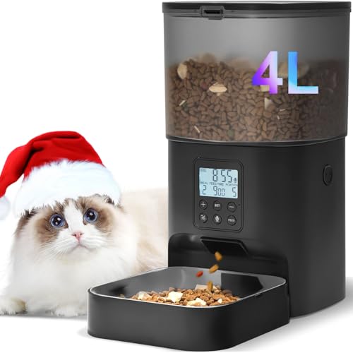 ANDOLL HOME Automatic Cat Feeder, Cat Food Dispenser with 10s Voice Recorder, Pet Feeder up to 8 Meals per Day, Timed Feeder with Dry Food Sealed Ring - color: Black