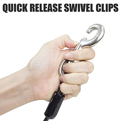 BV Dog Tie Out Cable 25 Feet - Heavy Duty Dog Lead Up to 250 Pounds - Reflective & Rust-Free with Quick Release Swivel Clips & 360° Rotating Clasp - Tangle-Free Dogs Runner for Yard (Grey, Single) - color: 250lbs/ 25ft/ Grey, style: Single