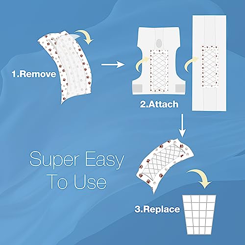 MICOOYO Dog Diaper Liners, Dog Diaper Pads, Disposable Dogs Booster Pads for Puppy, Belly Band Dogs Diapers Liners Male Doggie Diapers Inserts (Paws, XL, 25Count) - size: XL 25Count