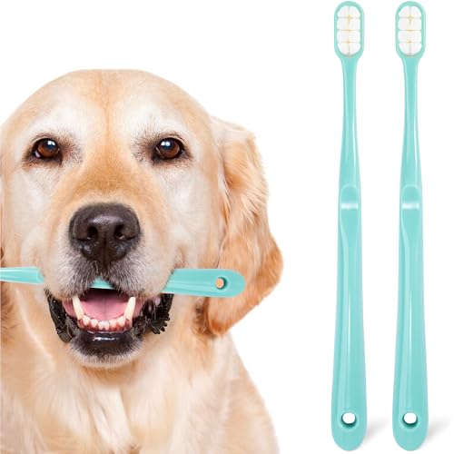 Dog Toothbrush Kit 2 Pack, Ultra Soft Pet Tooth Brush for Medium to Large Dogs & Cats, Animal Teeth Brushing Kit for Easy Dental Cleaning, 2 Pcs, Green - style: Medium to large dog(2pcs, green)