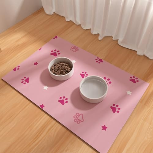 Pet Feeding Mat 12"x20"- Absorbent Dog Mat, Small Pet Food Mat, Rubber Pet Food Mat, Pet Food Mats for Floor Waterproof, Dog Water Matt for Sloppy Drinker, Cat Food Bowl Mat, Pink - color: Pink Star, size: 12"x20"