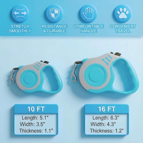 Retractable Dog Leash Lightweight 10/16FT Leash with Non-Slip Handle | for Small Medium Dogs (Gray Blue, 16FT) - color: Gray Blue, size: 16 FT