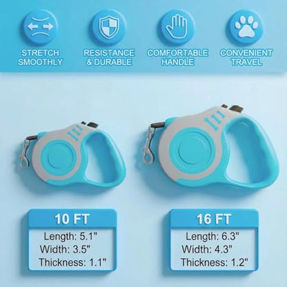 Retractable Dog Leash Lightweight 10/16FT Leash with Non-Slip Handle | for Small Medium Dogs (Gray Blue, 16FT) - color: Gray Blue, size: 16 FT