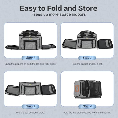 18x11x11 Small Cat/Dog/Pet Carrier – Airline Approved, Collapsible with Expandable Top and Sides. Soft-Sided Travel Puppy Carry Bag, Small Animal Rabbit Kennel Carrying Case, Kitten Mesh Cage - color: Black