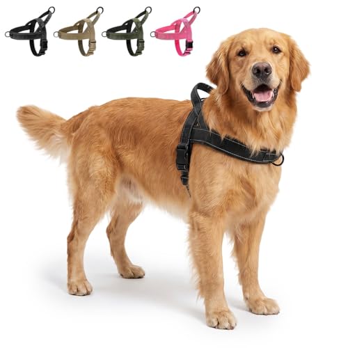 No-Pull Dog Harness with Handle, Adjustable Reflective Pet Vest Tactical Harness for Small Medium Large Dogs Walking Training, Front Clip, Escape Proof & Heavy Duty D-Ring (Black, M) - color: Black, size: M