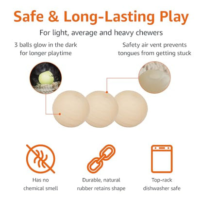 Amazon Basics Interactive Bouncy Durable Rubber Dog Toy Balls, Glow, 2.5 inch, Beige, Pack of 3 - size: 2.5 inch, style: Glow Balls (Pack of 3)