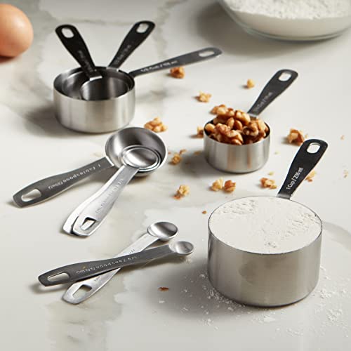 husMait 5-Piece Stainless Steel Measuring Cups Set - Heavy Duty Metal Measuring Cups with 1/8 Cup Size - Engraved Imperial & Metric Markings for Dry & Liquid Baking Ingredients, Stackable - color: Measuring Cups