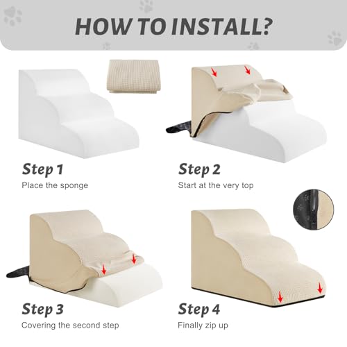 3 Step Foam Dog Stairs Replacement Cover (for AODISMAN Dog Ramp Only), Suitable Size: 22.4" L*15.7" W*15.7" H,Beige - color: Beige
