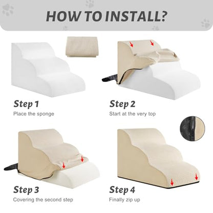 3 Step Foam Dog Stairs Replacement Cover (for AODISMAN Dog Ramp Only), Suitable Size: 22.4" L*15.7" W*15.7" H,Beige - color: Beige