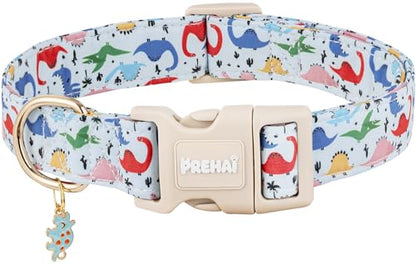 PREHAI Light Blue Dinosaur Dog Collar Funny Spring Summer Collars with Cute Dinosaurs Pattern for Boy Male Small Medium Large Dogs XS - color: Light Blue Dinosaur, size: XS