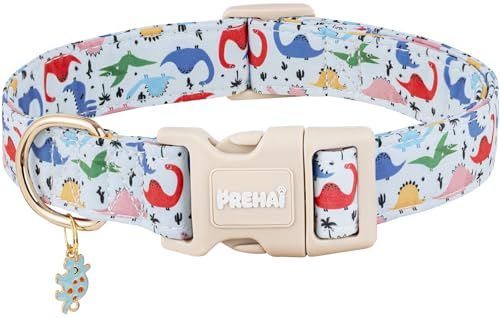 PREHAI Light Blue Dinosaur Dog Collar Funny Spring Summer Collars with Cute Dinosaurs Pattern for Boy Male Small Medium Large Dogs L - color: Light Blue Dinosaur, size: L