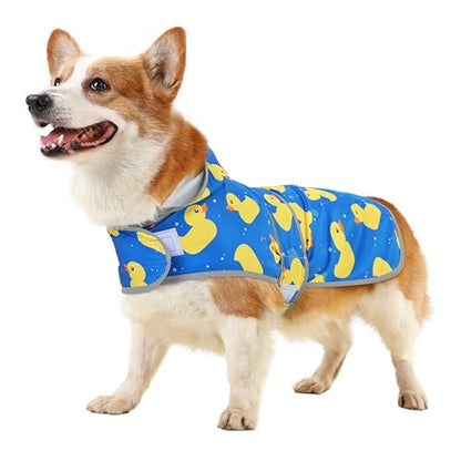 Dog Raincoat for Large Dogs Waterproof Jacket Hooded Rain Coats with Reflective Strips Leash Hole & Poncho Adjustable Fit (ShinyDuck,L) - color: A. Ducks, size: Large