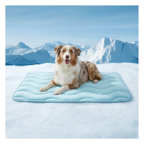 Dog Cooling Mat for Large Dogs, 42"x28" Breathable Self Cooling Crate Mat for Dogs & Cats, QMAX>0.5 Portable Washable Pet Cooling Mat for Dog Bed, Thickened Cool Fiber Indoor/Outdoor Summer,Blue - color: Blue, size: 42"x28"(Large)