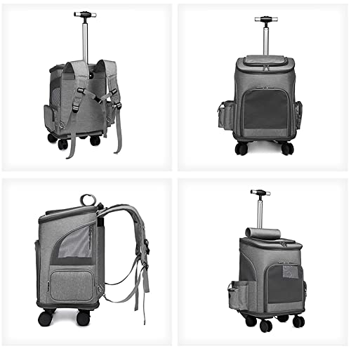 Wheeled Pet Carrier Backpack Pet Stroller, Travel Carrier, Car Seat for Small Dogs Cats Puppies, Comfort Cat Backpack Removable Rolling Wheels – Mesh Ventilation Windows (Grey) - color: Standard Grey