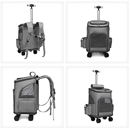 Wheeled Pet Carrier Backpack Pet Stroller, Travel Carrier, Car Seat for Small Dogs Cats Puppies, Comfort Cat Backpack Removable Rolling Wheels – Mesh Ventilation Windows (Grey) - color: Standard Grey