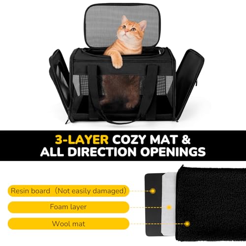 Hipubby Cat Carrier Dog Carrier for Pets Up to 16 Lbs, Soft-Sided Pet Travel Carrier for Cats and Small Dogs, Airline Approved Pet Carrying Case with Shoulder Strap & Removable Mat - Black - color: Black