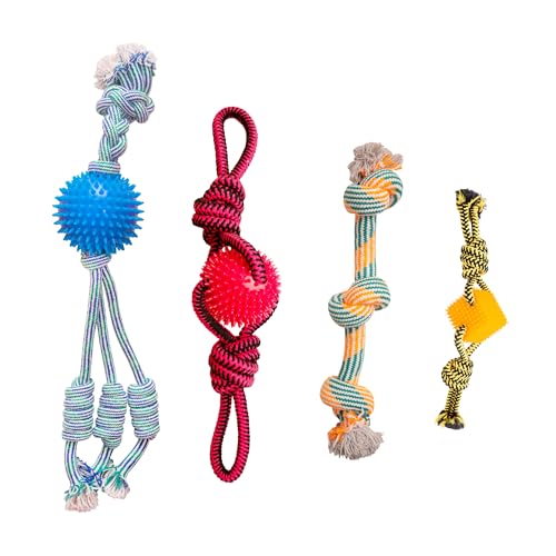Snugarooz Rope Raiders Bundle for Large Breeds – Feel'N Spikey, Spikey Beast, Knot So Cube & Get'N Knotty – Assorted Colors – Interactive Textures & Toss Playtime