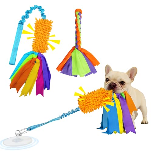Suction Cup Dog Toys for Small Medium Dogs, Tug of War Rope Toy for Puppy Teething, Interactive Enrichment that Sticks to Floor for Indoor Play (2 Colorful Ropes) - color: Orange