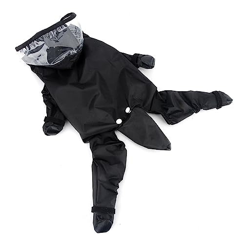 PAIDEFUL Small Dog Full Body Coverage Raincoat Solid Four-Leg Onesie Rain Jacket Waterproof Hoodie Puppy Clothes Button Lightweight Cats Costume, Black, S - color: black, size: S: Chest: 13.8", Back: 10.6"