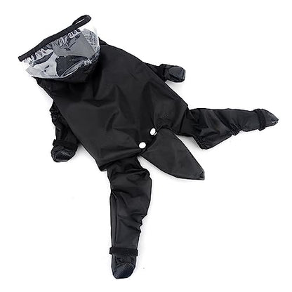 PAIDEFUL Small Dog Full Body Coverage Raincoat Solid Four-Leg Onesie Rain Jacket Waterproof Hoodie Puppy Clothes Button Lightweight Cats Costume, Black, XXL - color: black, size: XXL: Chest: 23.6", Back: 17.7"