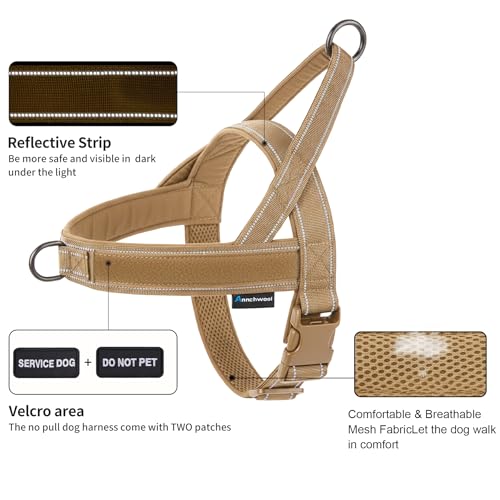 Annchwool No Pull Dog Harness,Heavy Duty Reflective Collar & Leash Set-Leash with Double Handle & Car Seatbelt Clip-Easy Control for Walking Training Medium Large Size Dogs(Brown,L) - color: Brown, size: L