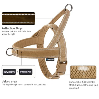 Annchwool No Pull Dog Harness,Heavy Duty Reflective Collar & Leash Set-Leash with Double Handle & Car Seatbelt Clip-Easy Control for Walking Training Medium Large Size Dogs(Brown,S) - color: Brown, size: S