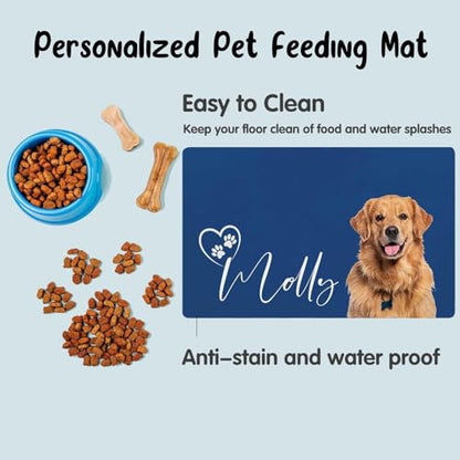 Personalized Dog & Cat Food Mat with Name & Photo Waterproof PU Pet Bowl Mat Non-Slip Rubber Bottom Easy Clean 3 Sizes (24"×16", 30"×20", 36"×24") Photo & Name - color: Photo & Name