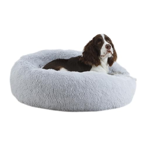 Bunlitent 30 inch Donut Dog Bed, Calming Dog Bed for Medium Sized Dog, Grey | Plush Anti-Anxiety, Donut Shape, Warming Cozy, Round Cuddler Nest, Soft Cute,Marshmallow Cuddler Nest Pet Bed - color: grey, size: 30"L x 30"W x 8"Th