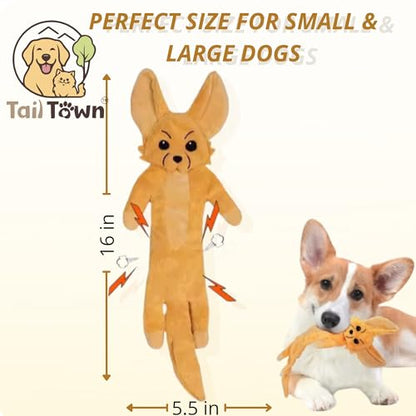 Fox Dog Toy, No Stuffing Plush Squeaky Crinkle Toy for Gentle Chewing & Interactive Play, Puppy Chew Toy for Small Medium Large Dogs, Tail Town - color: Fennec Fox