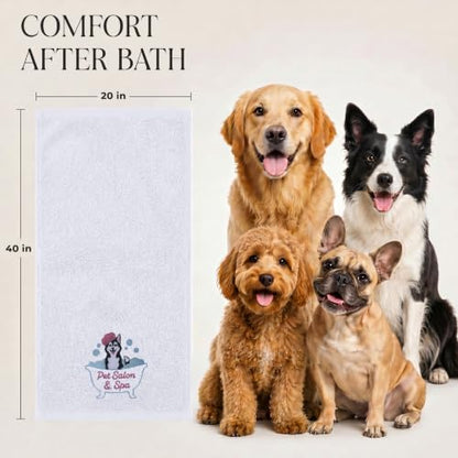 DAN RIVER Dog Towel - Pack of 1, 100% Cotton, 20x40, Ultra Soft 450 GSM, Super Absorbent & Quick Drying Towel for Dogs, Cats, and Other Pets, White Pet. - color: White-pet Salon