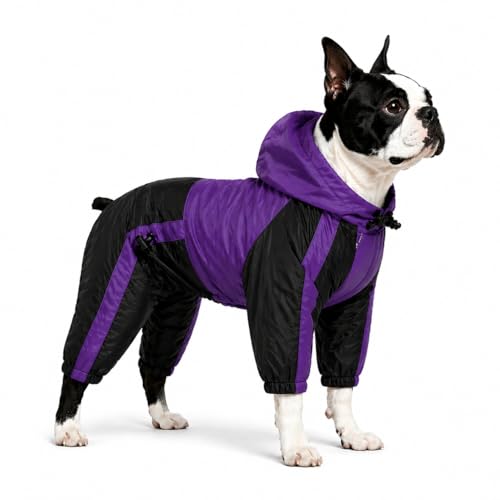 Lovelonglong Dog Hooded Raincoat, Large Dog Rain Jacket Poncho Waterproof Clothes with Hood Breathable 4 Feet Four Legs Rain Coats for Small Medium Large Pet Dogs Purple L-XS - color: Purple, size: L-XS (Medium Dog ~20lbs)