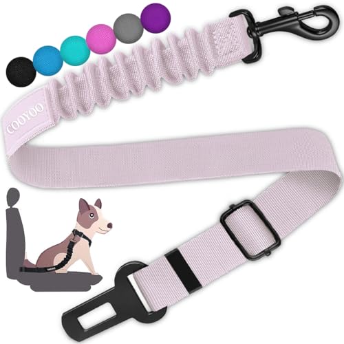 COOYOO Dog Seat Belt,Retractable Dog Car Harness Seat Belt for Car Adjustable Nylon Pet Safety Seat Belts Heavy Duty & Elastic Bungee Buffer - color: 09-Light Pink