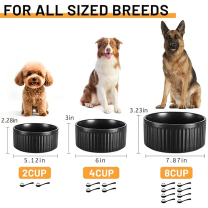 Non-Slip Ceramic Dog Bowls,8" Dog Food and Water Bowl Set with Silicone Base, 64oz/8cups Weighted Flip-Proof Pet Feeding Bowl for Medium and Large Dogs (Large,Black) - color: Black, size: 8 Cups