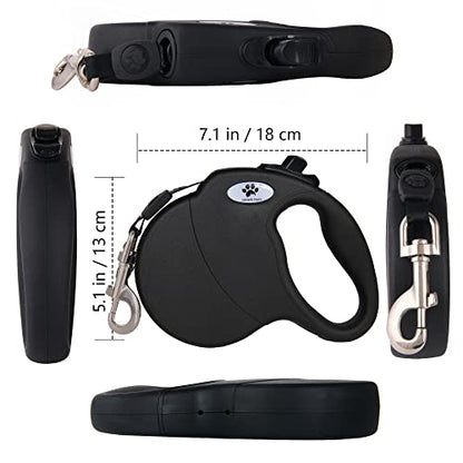 16ft Retractable Dog Leash for Large Breed Dogs up to 110 lbs with a Detachable Chew Proof Extender Wire Ropes (Black L) - color: Black, size: Large