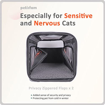 You've got This Cat Carrier with Privacy Flaps for Nervous Fur-Kids. Top-Load Quick-in. 360° Airy Mesh Windows Let Cats See You & Reduce Travel Anxiety. Rip-Stop Fabric & Lockable Zips Hug Securely - color: NervousCats