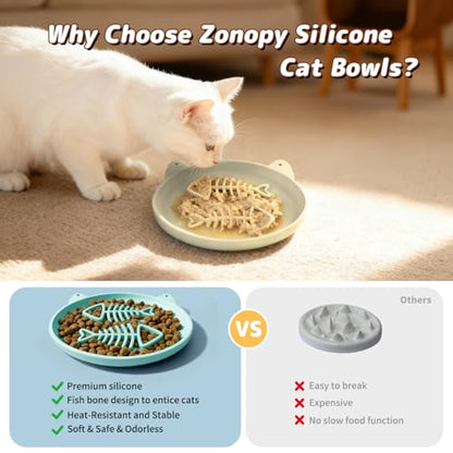 Slow Feeder Cat Bowl, 2 PCS Silicone Bowl, Cat Slow Feeder, Ideal for Dry and Wet Food, Easy to Clean, Interactive Puzzle Toy for Pets Food Training, Keeps Cats Busy, 6.69" W*0.65" H - color: 2Pack-Cyan&Purple